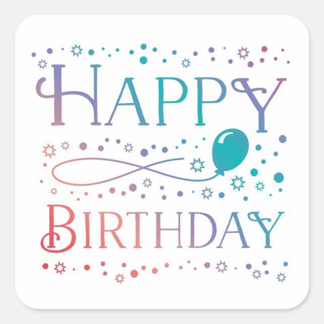 Sticker Carré Ombre Pastel Confetti et Balloon Joyeux anniversai (Devant)