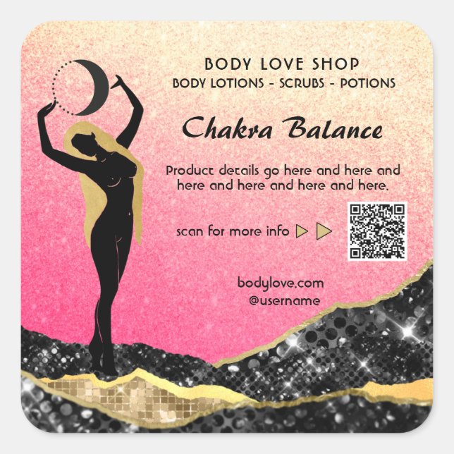 Sticker Carré *~* Ombre Peach Pink Goddess Intention Spell AP24 (Devant)