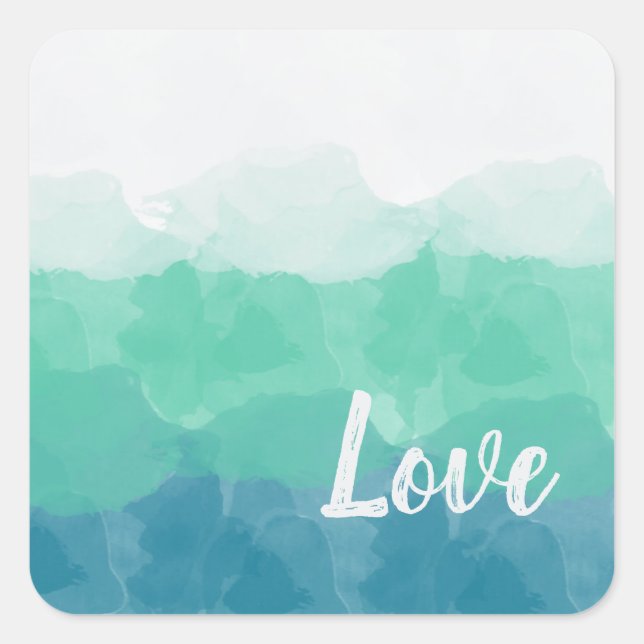 Sticker Carré Ombre Turquoise Blue et Neo Mint Love (Devant)