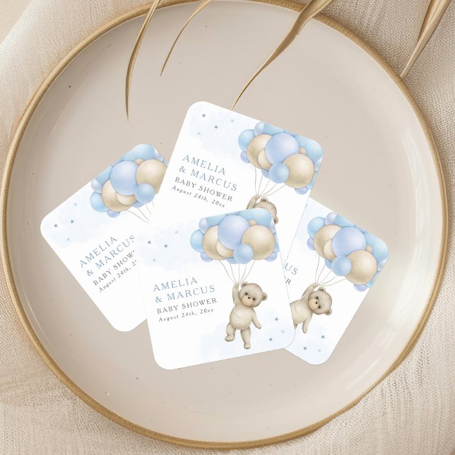 Sticker Carré On Peut Attendre Teddy Bear Baby shower (Créateur téléchargé)