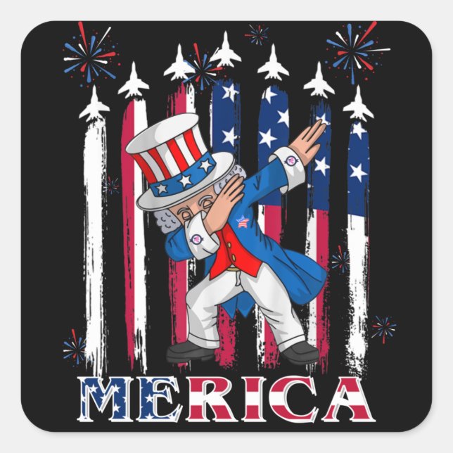 Sticker Carré Oncle patriotique Sam Dabbing 4 juillet (Devant)