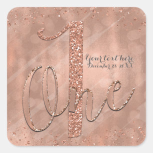 Sticker Carré ONE 1er anniversaire Faux Rose Gold Parties scinti