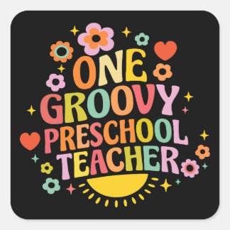 Sticker Carré One groovy preschool teacher