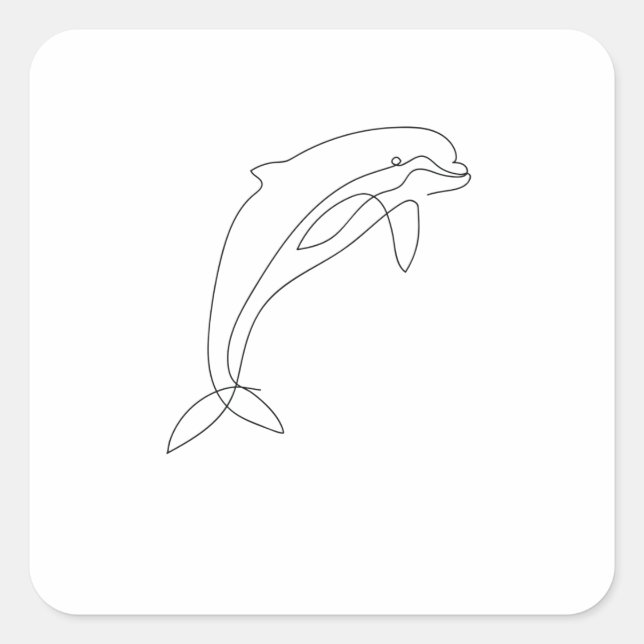 Sticker Carré One Line Art Delfin mit einem Strich gezeichnet (Devant)