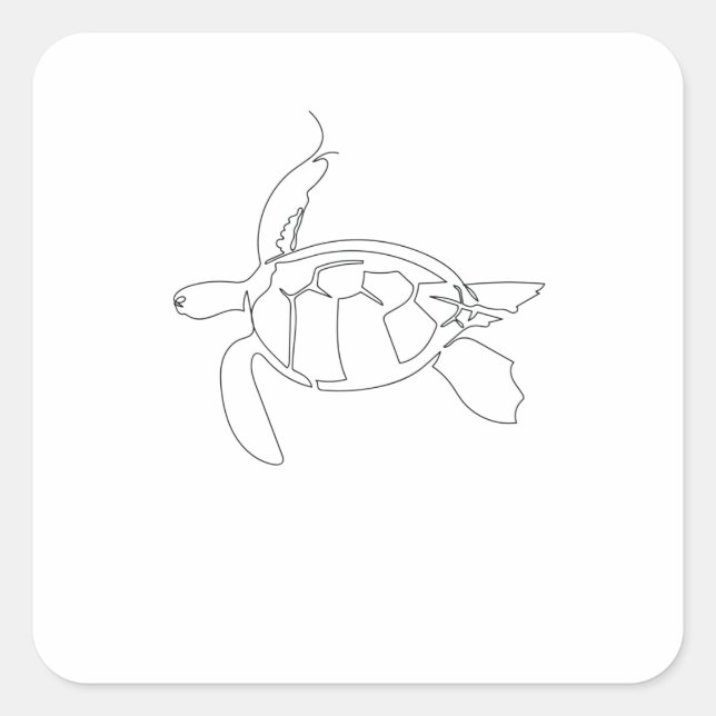 Sticker Carré One Line Art Schildkröte gezeichnet (Devant)