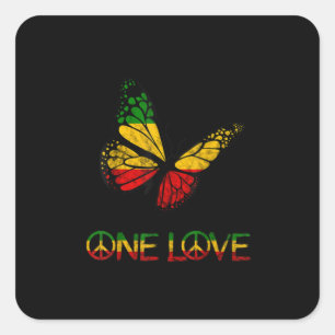 Sticker Carré One Love Butterfly Rasta Reggae