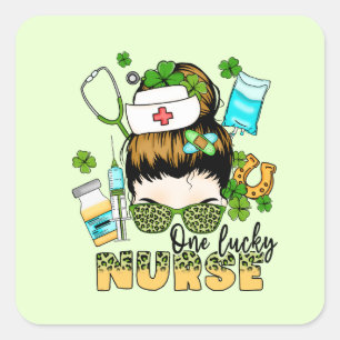 Sticker Carré One Lucky Nurse - Messy Bun - St. Patrick’s Day