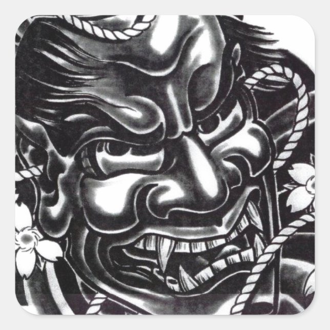 Sticker Carré Oni Masque Design japonais (Devant)