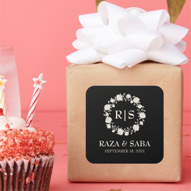 Sticker Carré Onyx Grace Black and Ivory Wedding (Fête)