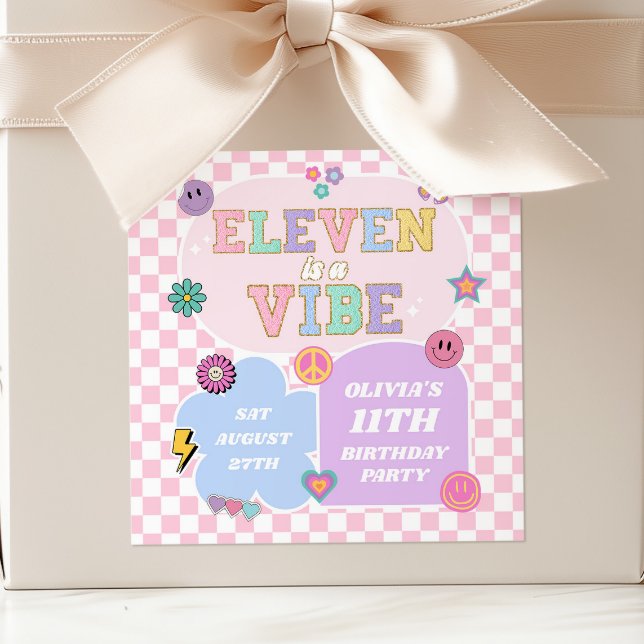 Sticker Carré Onze Est Un Vibe Preppy Patch 11ème Anniversaire (Créateur téléchargé)