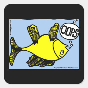 Sticker Carré OOPS à l'envers poisson drôle de dessin animé cade
