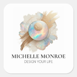 Sticker Carré Opale holographique Abstraite avec brosse d'or