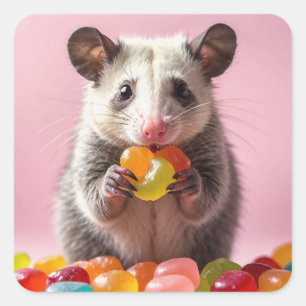 Sticker Carré Opossum Manger Gummy Sweeties