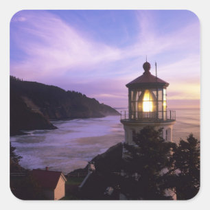 Sticker Carré OR, côte de l'Oregon, phare de Heceta Head, sur