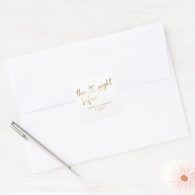 Sticker Carré Or Élégant La Nuit Avant Mariage (Enveloppe)