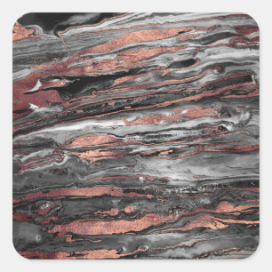 Sticker Carré Or rose moderne peinture marbrée abstraite