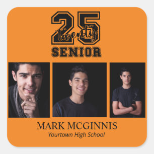 Sticker Carré Orange Black Class 2025 Graduation Photo