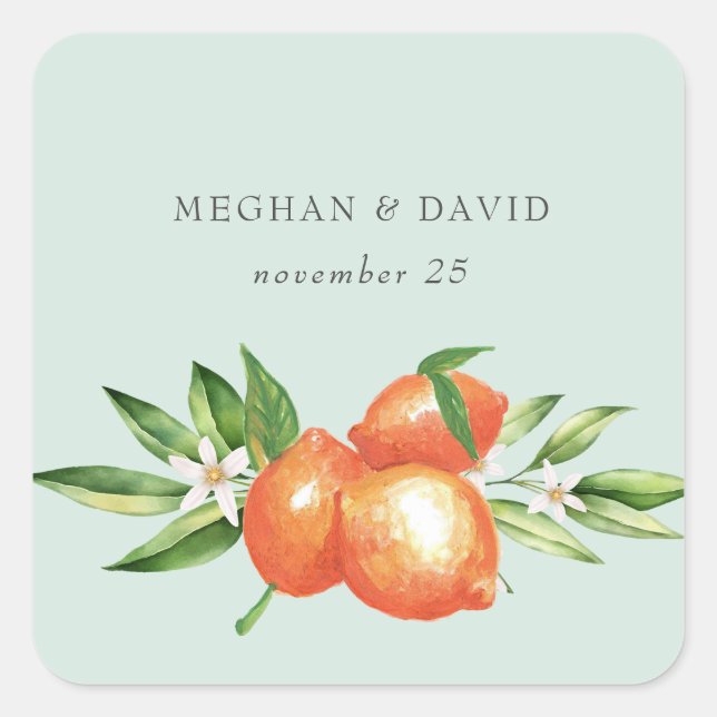 Sticker Carré Orange Blossoms Citrus Mariage botanique (Devant)
