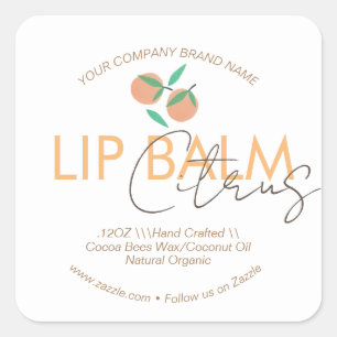 Sticker Carré Orange Citrus Lip Balm Business Packaging