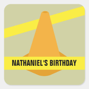 Sticker Carré Orange Cone & Construction Tape Anniversaire