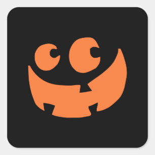 Sticker Carré Orange Happy Halloween Citrouille