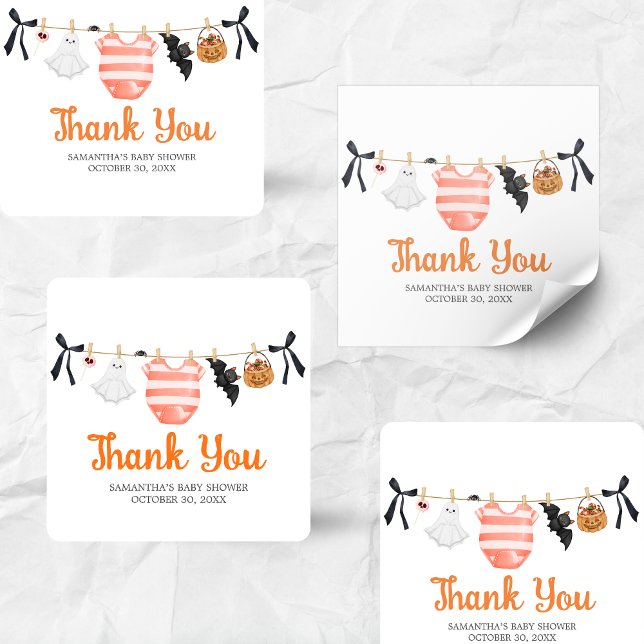 Sticker Carré Orange Little Boo Baby shower (A Little Boo Is Almost Due Clothesline Baby Shower Sticker)