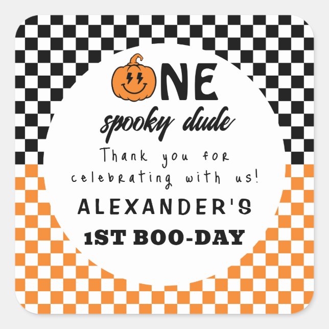 Sticker Carré Orange One Éffrayant Dude Halloween 1er anniversai (Devant)