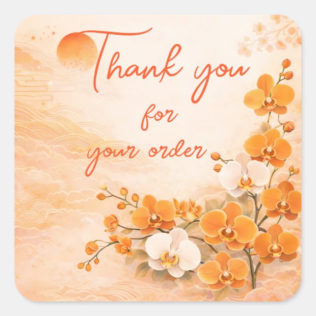 Sticker Carré Orange orchid Thank You For your order (Devant)