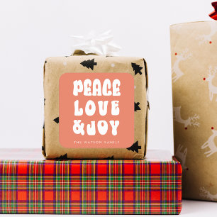 Sticker Carré Orange Retro Super Peace Love Joie Holiday