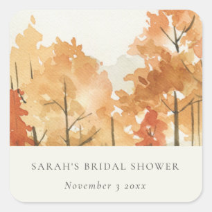 Sticker Carré Orange Rouille Jaune Automne Arbre Baby Shower
