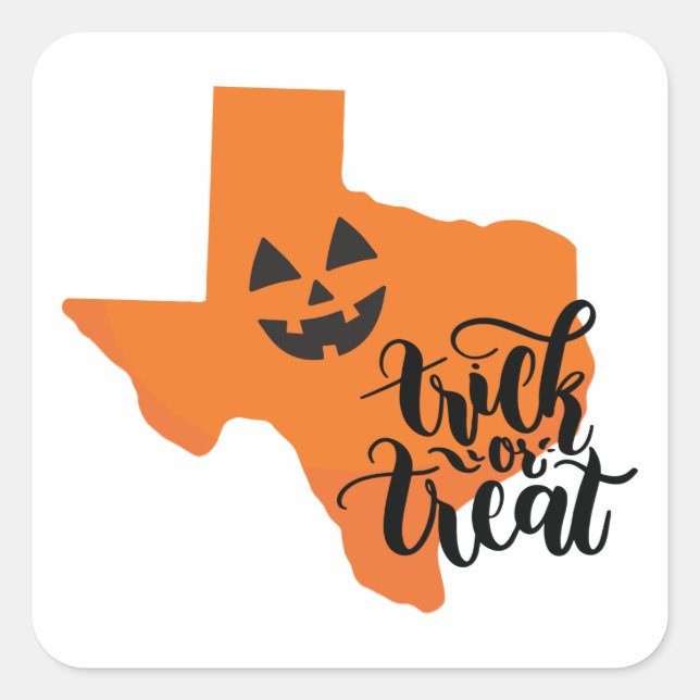 Sticker Carré Orange Texas Jack 'O Lantern Face Trump ou Treat (Devant)