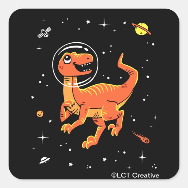 Sticker Carré Orange Tyrannosaurus Dinos Dans L'Espace (Devant)