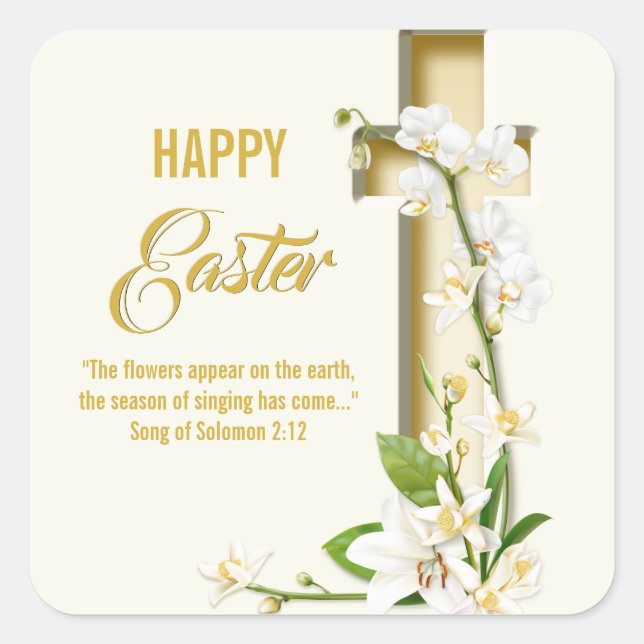 Sticker Carré Orchidée Lily Printemps Pâques (Devant)