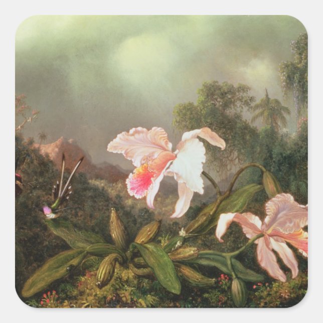 Sticker Carré Orchidées de la jungle et colibris, 1872 (Devant)