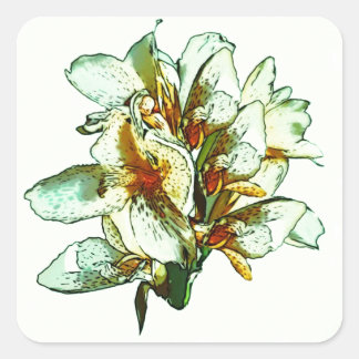 Sticker Carré Orchidées rétro