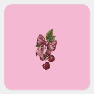 Sticker Carré Oreiller lombaire à ruban rose Coquette Cherry
