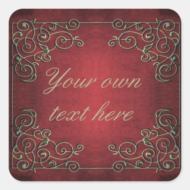 Sticker Carré Ornate Antique Red and Gold Custom Text (Devant)