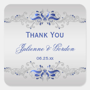 Sticker Carré Ornate Blue Silver Swirls Carré Mariage Favoriser