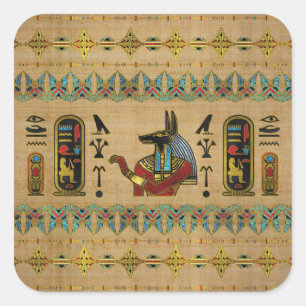 Sticker Carré Ornement d'Anubis d'Egyptien sur le papyrus