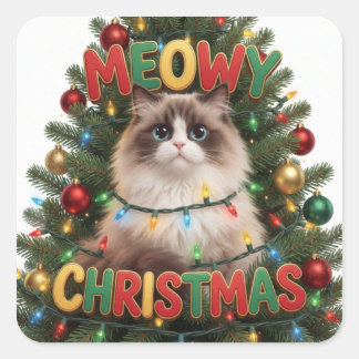 Sticker Carré Ornement de Noël de chat drôle Fête de fin d'année