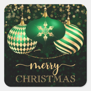 Sticker Carré Ornement de Noël élégant vert et or