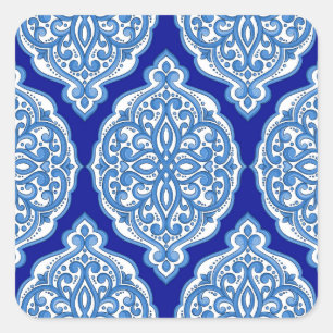 Sticker Carré Ornement turc, bleu-blanc de luxe.