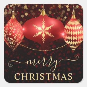 Sticker Carré Ornements Boules de Noël Rouge et Or
