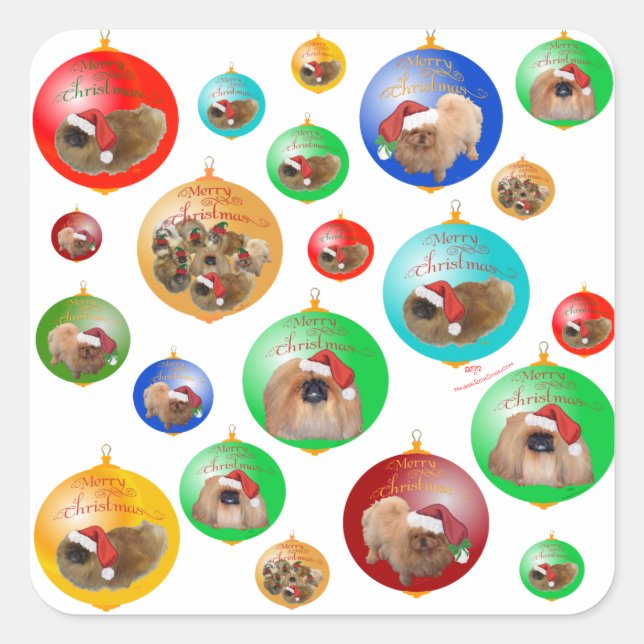Sticker Carré Ornements de Noël Pekingese (Devant)