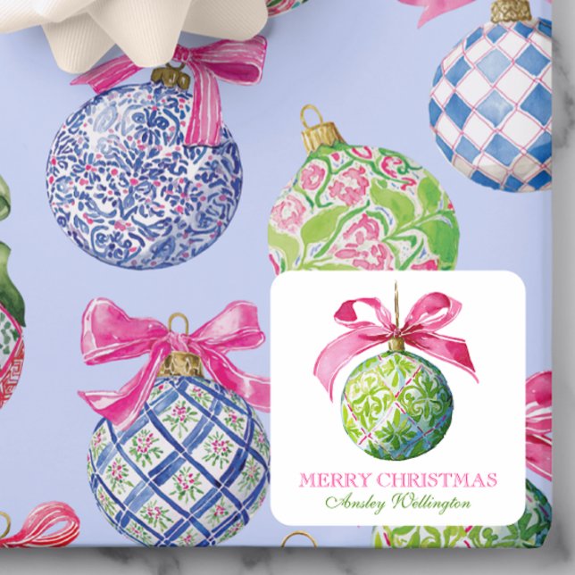 Sticker Carré Ornements Préppy Christmas Baubles (Créateur téléchargé)