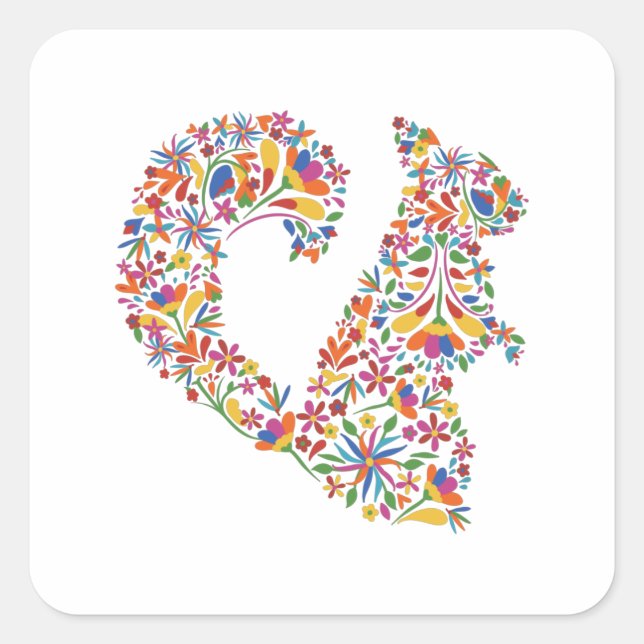 Sticker Carré Otomi d'écureuil Fleurs Rodent Cadeau (Devant)