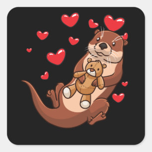 Sticker Carré Otter avec animal farci