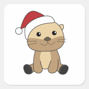 Sticker Carré Otter Christmas Snow Winter Animals Otter