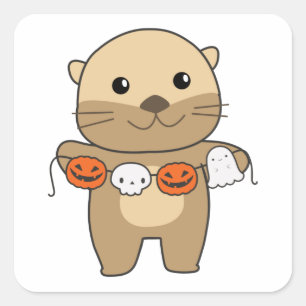 Sticker Carré Otter Happy Halloween Citrouille Chat Costume Carr