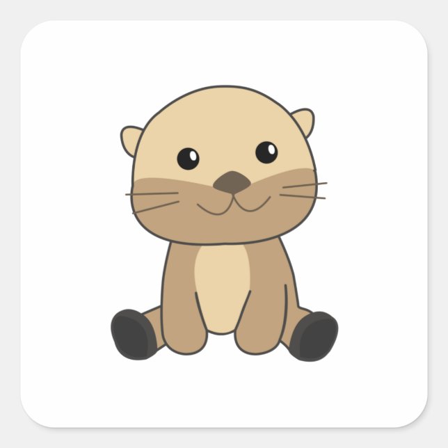 Sticker Carré Otter mignonne Animaux mignons Animal pour enfants (Devant)